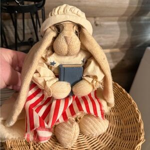 Vintage floppy eared Striped Red and White Bunny Decor big bow